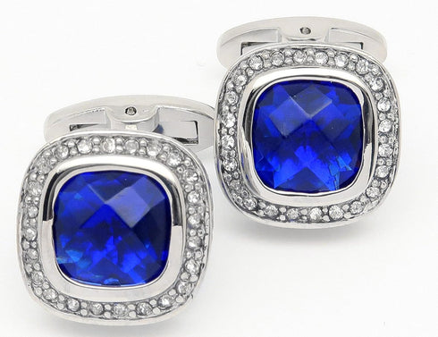 Silver Tone Blue Crystal Cufflinks for Men Wedding Dress Square Crystal Men Cuff Links for Shirt Party Birthday Anniversary Dress...