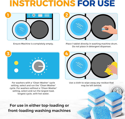 Washing Machine Cleaner Tablets 24 pack Powerful Descaler -Deep Cleaning for HE Front Loader & Top Load Washer Septic Safe Eco-Friendly Deodorizer...