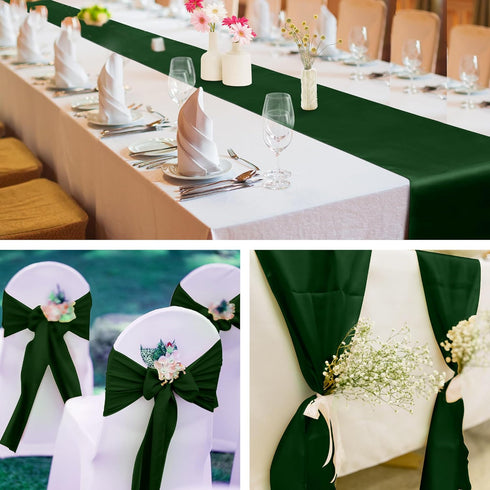ANECO 4 Pack Satin Table Runner 12 x 108Inch Long Bright Silk and Smooth Fabric Party Table Runner for Wedding Banquet Party Decoration- Forest Gr...
