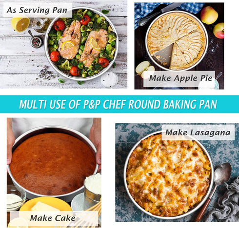 P&P CHEF 9½-inch Round Cake Pan, Stainless Steel Bakeware Cake Pan, Easy Releasing & Cleaning, Oven & Dishwasher Safe, Round/Sliver...