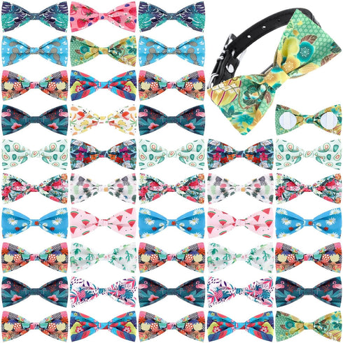 16 Pcs Dog Bow Ties Slide Dog Collar Bows Summer Hawaiian Styles Dog Collar Attachment Bows with Rubber Bands Dog Bow Ties for Large Dogs Spring S...