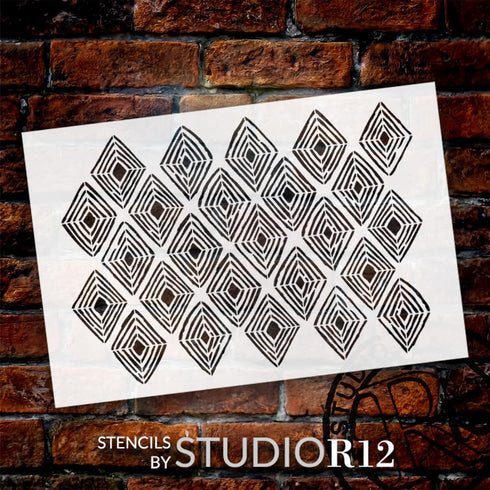 Hand Drawn Diamond Ikat Pattern Stencil by StudioR12 - Select Size - USA MADE - DIY Boho Wall Decor | Reusable Mixed Media Template for Painting |...