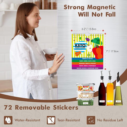 Magnetic Keto Food Cheat Sheet, Ketogenic Food Guide Booklet with 72 Removable Blank Labels Weight Loss Planning Tool Low Carb Meal Plan Recipe Gu...