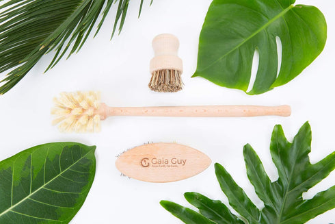 Wood and Tampico Bottle Brush - Pot Brush - Vegetable Brush Set - Zero Waste, Compostable & Biodegradable Kitchen Brushes...
