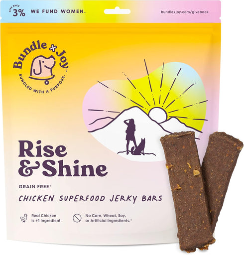 Rise & Shine Dog Treats Chicken Jerky Snack Bars, 5 oz Bag, Puppy and Dog Training Treats, Natural Superfood Grain Free Dog Treat Made with Real C...