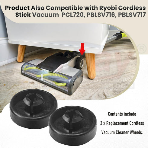 2 Pack Upgraded Replacement Wheel for Ryobi Cordless Stick Vacuum 18v One+ Hp & 18v One+ PCL720K, PBLSV716K, Replacement Cordless Vacuum Cleaner W...