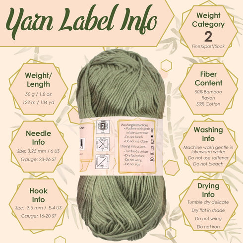 JubileeYarn Bamboo Cotton Sport Yarn - 50g/Skein - Cotton Candy - 4 Skeins...