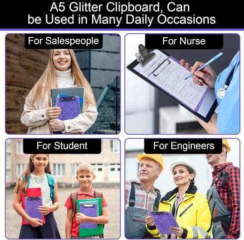 A5 Size Clipboards,Glitter Clipboard with Low Profile Clip,Sparkle Plastic Clipboard,Cute Hanging Clipboard for Office Supplies Clipboards for Kid...
