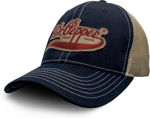 Tee Luv Vintage Drink Dr Pepper Hat - Mesh Back Dr Pepper Soda Baseball Cap (Navy and Beige)...