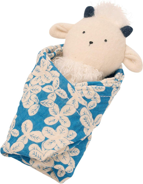 Manhattan Toy Embroidered Plush Goat Baby Rattle + Soft Cotton Burp Cloth, 16 x 16 Inches...