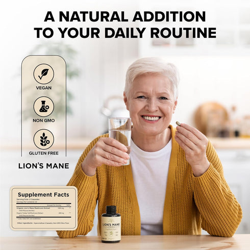 Lions Mane Supplement Capsules with Turkey Tail – Nootropic Brain Fog, Focus, Memory, Nerve Function, & Immune Support Supplement – Non-GMO 1200 M...