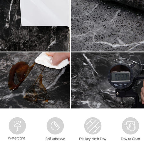 Black Marble Paper Granite Wallpaper 17.7" X 196" Peel and Stick Countertop Paper Self Adhesive Thickening for Kitchen Bathroom and Furniture...