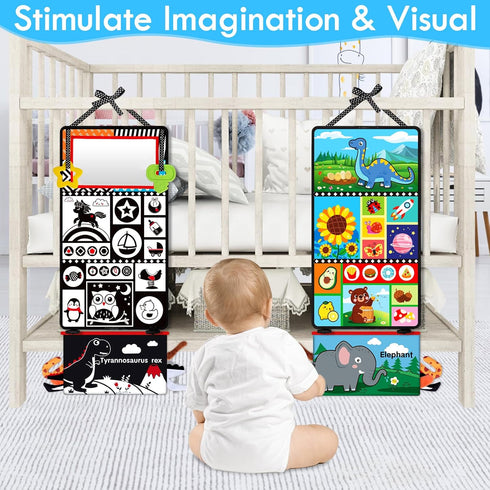 Tummy Time Baby Mirror Toys 0-6 6-12 Months High Contrast Infant Toys Brain Development with Crinkle Cloth Book and Teether - Montessori Newborn S...