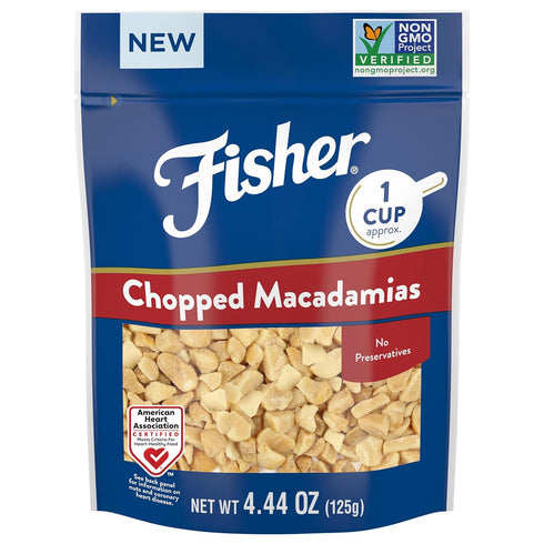 Fisher Chopped Macadamia Nuts, 4.44 oz Raw Shelled Unsalted Nuts for Cooking, Baking, or Snacking, Resealable Bag, Naturally Gluten Free, Vegan, K...