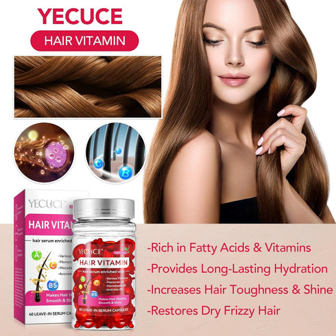 Bieyoc Hair Vitamin Capsules, Hair Serum Capsules with Vitamin A C E B5 for Hair Repair and Moisturizing, Hair Care Vitamins 40 Pcs Hair Oil Capsu...