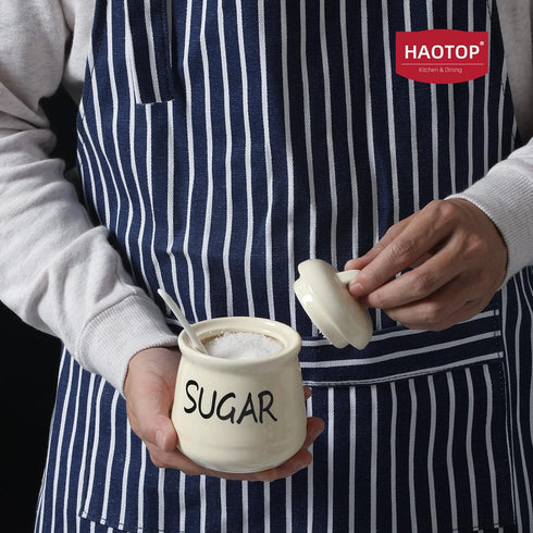 HAOTOP Porcelain Sugar Bowl with Lid and Spoon 12oz (Beige)...