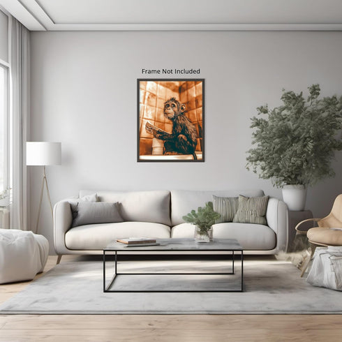 Posterizer 1 pcs-cute funny chimp reading newspaper on toilet-3-Bathroom Restroom Art-Art for Animal Lovers-Gift for Daughter, Son, Kids- unframed...