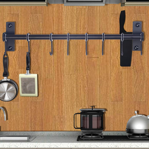 Dseap Pot Rack - Pots and Pans Hanging Rack Rail with 8 Hooks, Double Bars, Pot Hangers for Kitchen, Wall Mounted,Black...