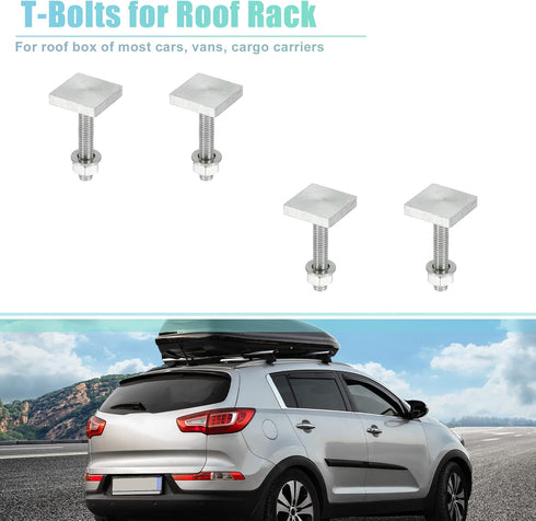 X AUTOHAUX 4pcs Universal Roof Rack T Shaped Bolt Rooftop Cargo Carrier Rack Bolt T Shaped Slots T Shaped Track Bolts W/Nuts Washers Bike Rack Cro...