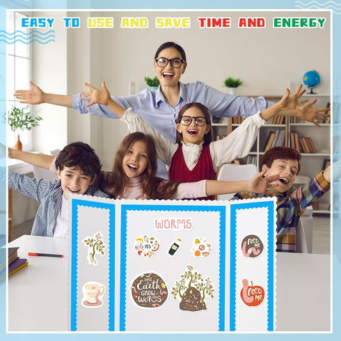 Henoyso 100 Pcs Science Fair Board Supplies Include 80 Trim Scalloped Bulletin Board Borders 20 Project Printable Adhesive Paper for Classroom Off...