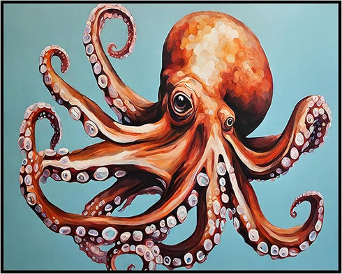 Posterizer 1 pcs- Beautiful orange Octopus with a light blue background-Art for Animal Lovers- Gift for Men Women Teens-decor for Bedroom, Office...