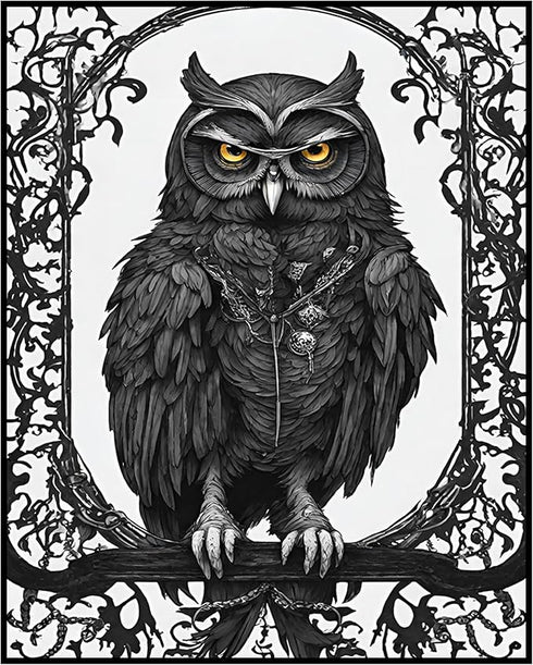 Posterizer 1 pcs- gothic ornate frame design-black and white owl art-Gothic Art-Art for Animal Lovers- Living Room Bedroom Decor- unframed wall ar...
