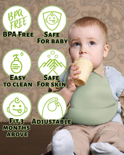 DF DUALFERV 4 pcs Silicone Bibs, Baby Bibs, Bibs for Baby Girls and Baby Boys, Waterproof of Baby Bib, Adjustable Toddler Bibs...