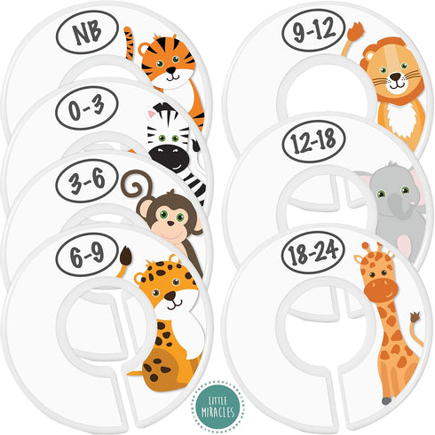 Baby Closet Size Dividers - 7X Safari Nursery Closet Dividers for Baby Clothes - Elephant Giraffe Zebra Lion Monkey Cheetah Nursery Decor - Baby C...