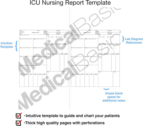 ICU Nursing Notebook - large print patient template notebook, quick charting for medical emergency note taking...