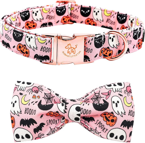 Elegant little tail Dog Collar with Bow - Fall Dog Collar Halloween Pumpkin Bow Girl Boy Pet Collar Soft Dog Bowtie Collars for X-Small Puppy...