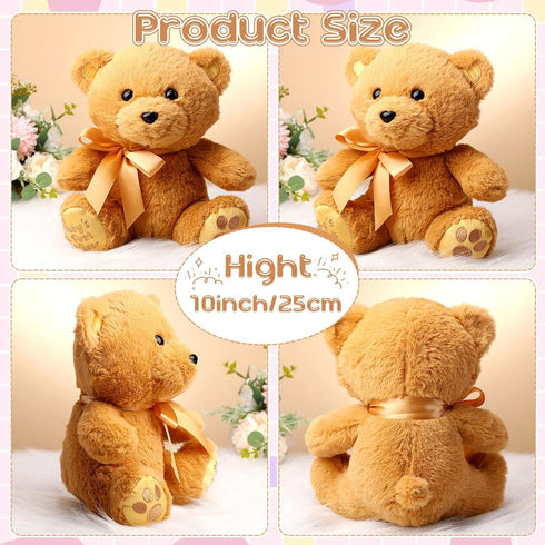10 Inch Bear Stuffed Animal First Bear Baby Shower Bear Plush Toy for Wedding Birthday Baby Shower Party Favor Gift(Brown)...