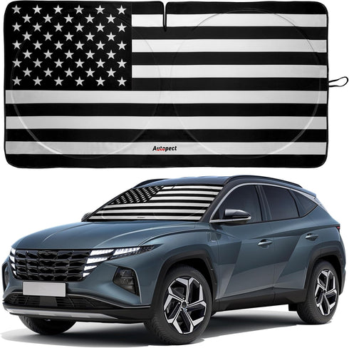 Windshield Sun Shade - American Flag Design, High-Resolution Sun Visor for Car, Truck, SUV with Mirror Cut-Out for Interior Sun Protection, Foldab...