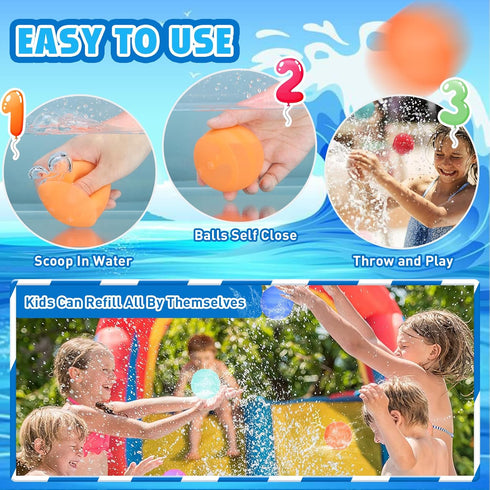 Reusable Water Balloons, 12 Pcs Refillable Silicone Water Balloons Summer Toy Water Toy for Boys and Girls Outdoor Beach Water Games Toys Self Sea...