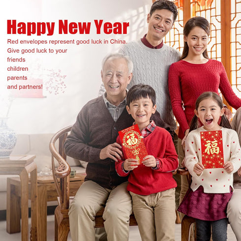 36pcs Chinese New Year Red Envelopes, 2024 New Year Hong Bao, 6 Styles Large Spring Festival Red Pocket Lucky Money Packets for Year of The Dragon...