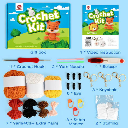 Mocoosy 3PCS Animal Crochet Kit for Beginners, Learn to Crochet Starter Kit for Kids Adults, Crochet Set with Step-by-Step Video Tutorials, DIY Kn...