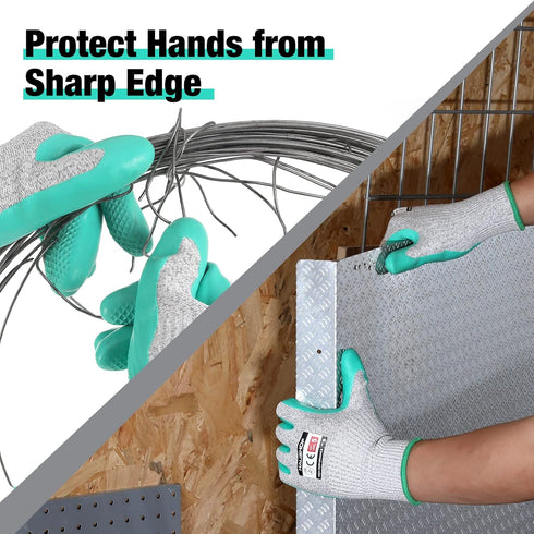 HAUSHOF Gardening Gloves Thorn Proof 3-Pairs Work Gloves, Breathable Garden Gloves Latex Coated with Texture for Women and Men Yard Work, Large Si...