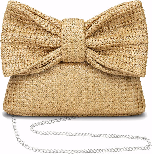 Straw Clutch Purse for Women, Bow Woven Beach Bag, Summer Evening Purse Vacation Handbag...