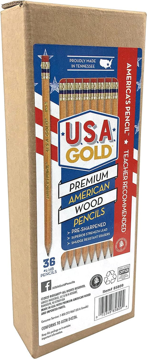 Rose Art U.S.A. Gold Pre-Sharpened American Wood Cased #2 HB Natural Pencils, 36 Pack...