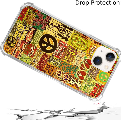 Aesthetic Vintage Hippie Peace Case Compatible with iPhone 15, Psychedelic Trippy Case for iPhone 15, Unique Trendy Design TPU Bumper Cover Case...