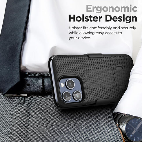 Encased DuraClip Holster, Designed for iPhone 15 Pro Case with Belt Clip Phone Holder and HD Screen Protector (iP15-PRO 6.1") - Black......