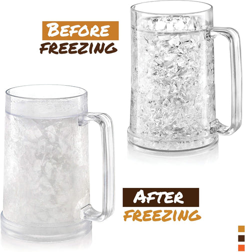 Beer Mugs For Freezer, Double Wall Insulated Plastic Glasses – Freezer Mugs, 16 oz – Perfect Frozen Beer Mugs for Home Bar Accessories, Gifts for ...