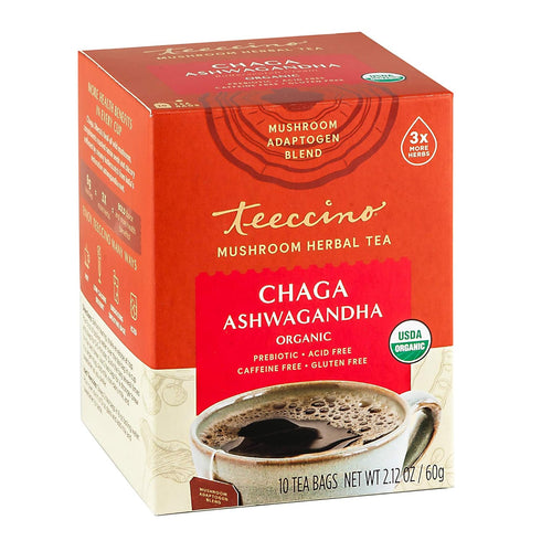 Teeccino Chaga Ashwagandha Tea - Butterscotch Cream - Organic Mushroom Adaptogenic Herbal Tea, 3x More Herbs than Regular Tea Bags, Prebiotic, Caf...
