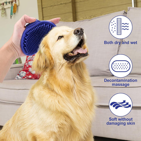 Pet grooming brush for dogs and cats, soft and durable handheld pet hair removal brush (Dark Blue + Orange)...