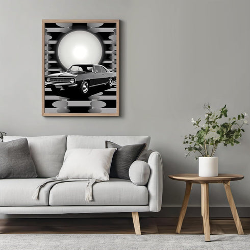 Posterizer 1 pcs-black and white collage with vintage car-Retro Art-Abstract & Modern Art-Gift for Art Lovers- UNFRAMED Wall Art...