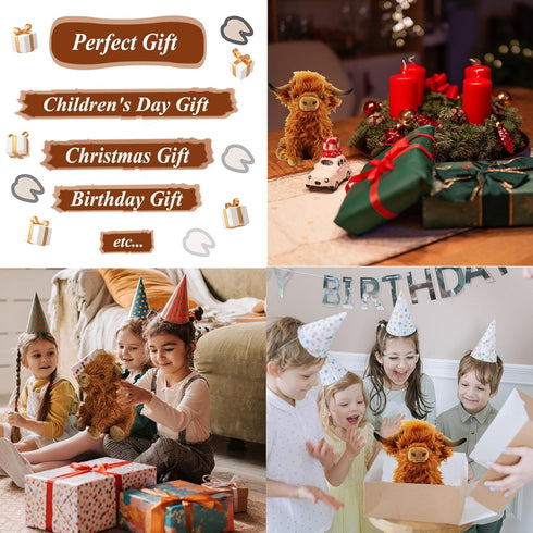 Stuffed Animals Highland Cows Cute Stuff Fluffy Cattle Dolls Skeleton Toys Figure Pillows Birthday Presents for Baby Kids Girls Boys Toddler Presc...
