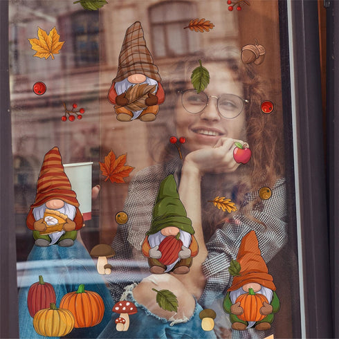 Spring Autumn Window Clings Fall Decor Thanksgiving Decorations Double-Sided Reusable Peel and Stick Removable for Glass Living Room Nursery Room ...