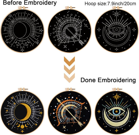 Louise Maelys 3 Set Tarot Moon Embroidery Kits for Beginners with Evil Eye pattern,Adults Starter Cross Stitch Kit DIY Needlepoint Kits...