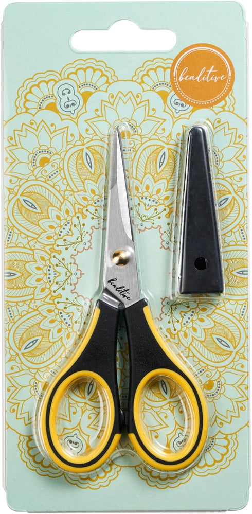 Beaditive Precision Craft Scissors - Stainless Steel Paper Crafting Scissors With Safety Cap - Ultra Sharp Blades & Non-Slip TPR Handles - Adult &...