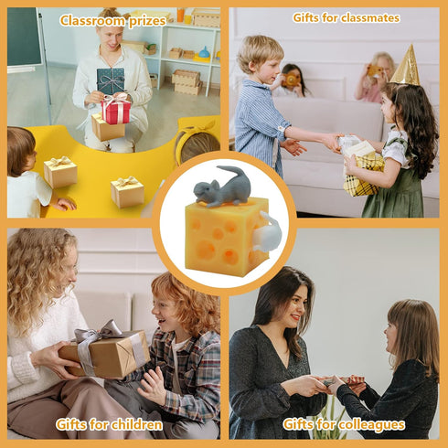 Stretchy Cheese and Mice Toy , 2 Squishable Mouse and Cheese Block Toys, 2 Cute mice and a Cheese Toy?Squeeze Food and Animal Toys,Stress Busting ...