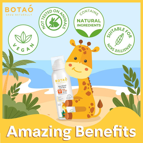 Baby’s 100% Mineral Zinc Oxide Sunscreen Foam Spray, safe natural sensitive skin sunblock Babies or Toddlers: SPF50 Broad Spectrum UVA UVB, Sunbur...